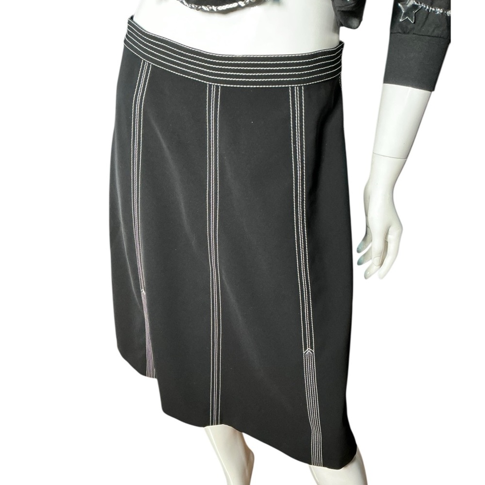 Lafayette 148 NY Black contrast‎ white stitching midi Skirt 4